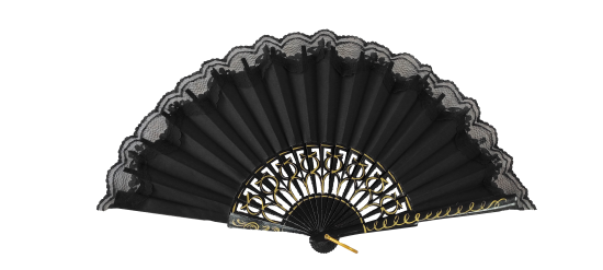 6313/1 NG - RJ - Wooden fan with lace - (black)