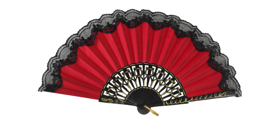 6313/1/11 NG - RJ - Wooden fan with lace - (black and red)