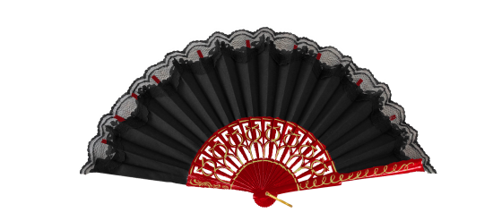 6313/11/1 RJ -  NG - Wooden fan with lace - (red and black)