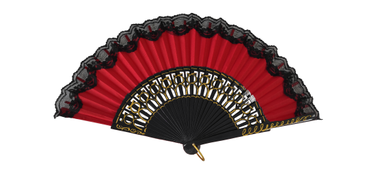 6314/1/11 NG - RJ -  Wooden fan with lace (black and red)