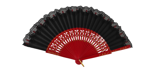 6314/11/1 RJ - NG  Wooden fan with lace (red and black)