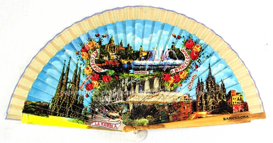 64010 – Wooden fan Barcelona including individual box with the same decoration