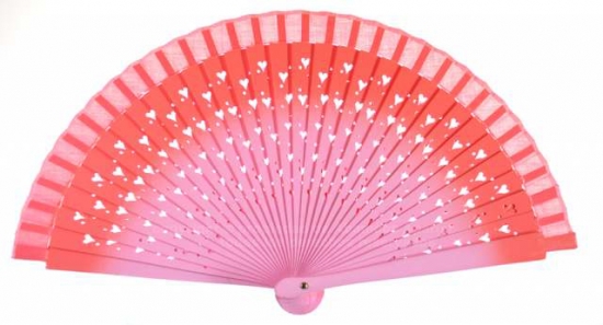 660/A – wooden handbag fan with heart shaped fretwork and degraded color effect