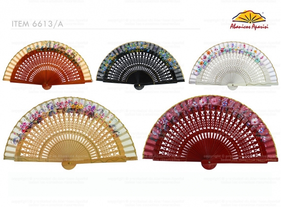 6613 – special fretwork wooden fan hand painted floral design