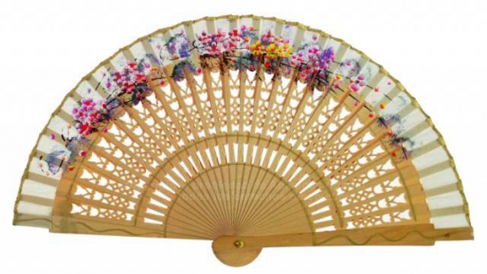 6613 – special fretwork wooden fan hand painted floral design