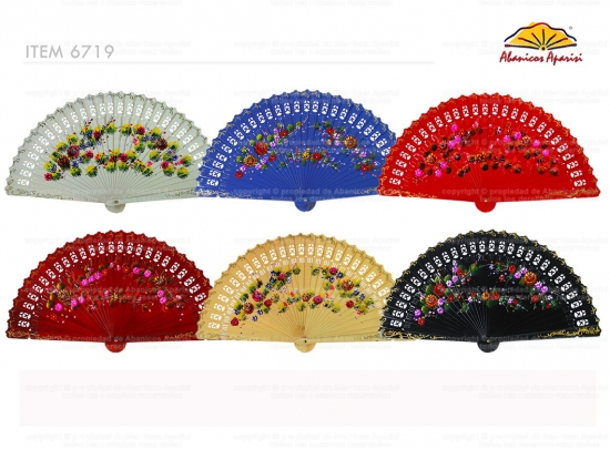 6719 – “baraja” fan floral design hand painted on 2 sides
