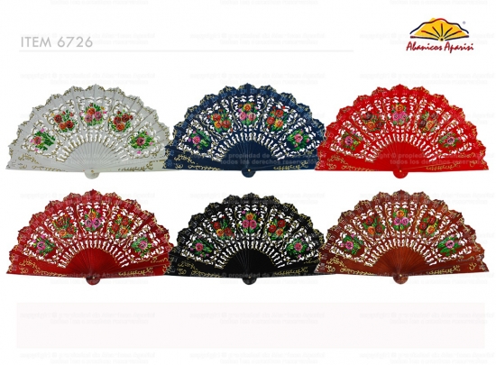 6726 – Elegant wood fan hand painted two sides.