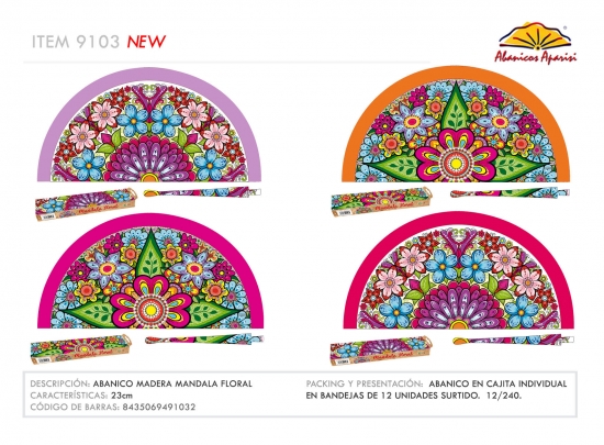 9103 - Sublimation mandala flowers wooden fan