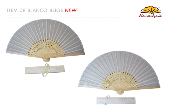 08 – White-Beige – Bamboo fan white-beige fabric + individual box