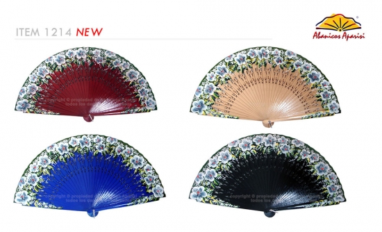 1214 – Wooden fan with flowers assorted 1 side