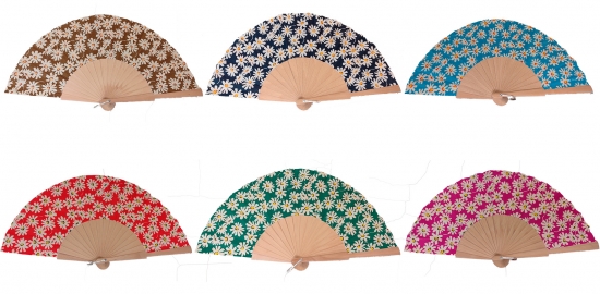 556 - Wooden fan - daisies (assorted colours)