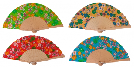 557 - Wooden fan - flowers (assorted colours)