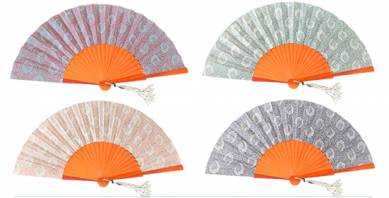 562 - Wooden fan -  luxury cashmere (assorted colours)