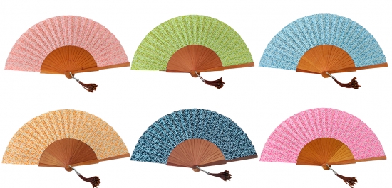 564 - Wooden fan -  luxury flowers (assorted colours)