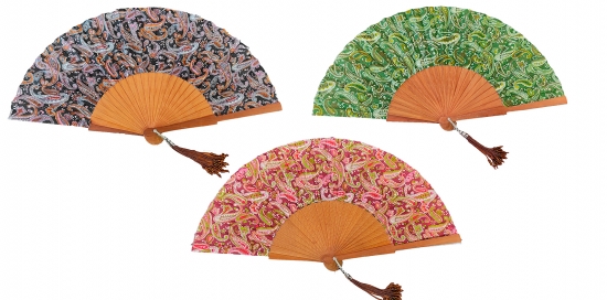 565 - Wooden fan -  luxury cashmere (assorted colours)