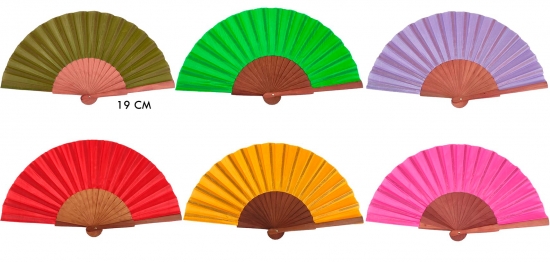 672 - Wooden fan -  luxury 19 cm (assorted colours)
